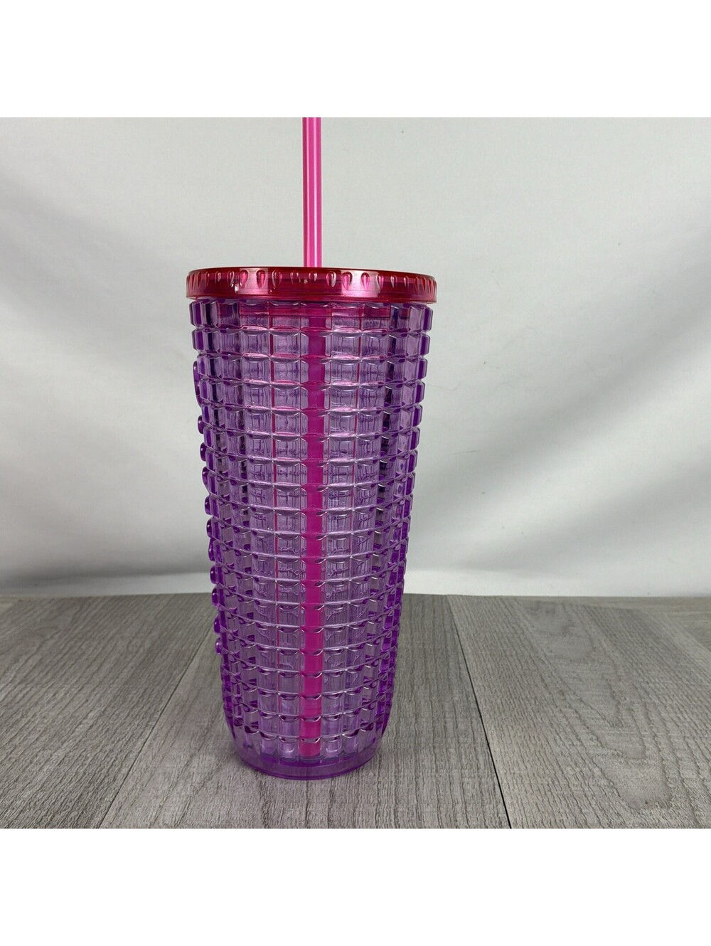 Dunkin' Pink Purple Grid Studded Acrylic Tumbler Cold Cup 24oz - Picture 2 of 9
